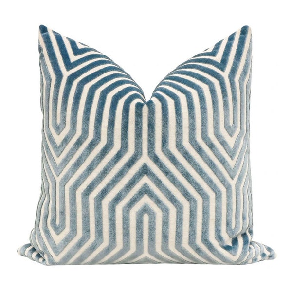 Vanderbilt Velvet // Marine pillow  | Schumacher fabric | blue solid print | home decor |