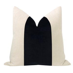 Panel : Signature Velvet // Noir  | banded velvet pillow | cotton velvet pillow | linen + black |