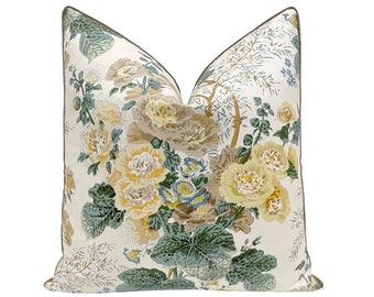 PRE-ORDER Althea // Citron Pillow  | Lee Jofa floral print | designer pillow | brass cord detailing |