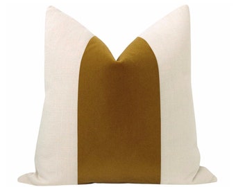 Panel : Mohair Velvet // Bourbon  | velvet stripe | sable pillow | linen + tan velvet pillow |