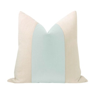 Panel : Mohair Velvet // Spa Blue  | velvet stripe | blue pillow | linen + blue velvet pillow |