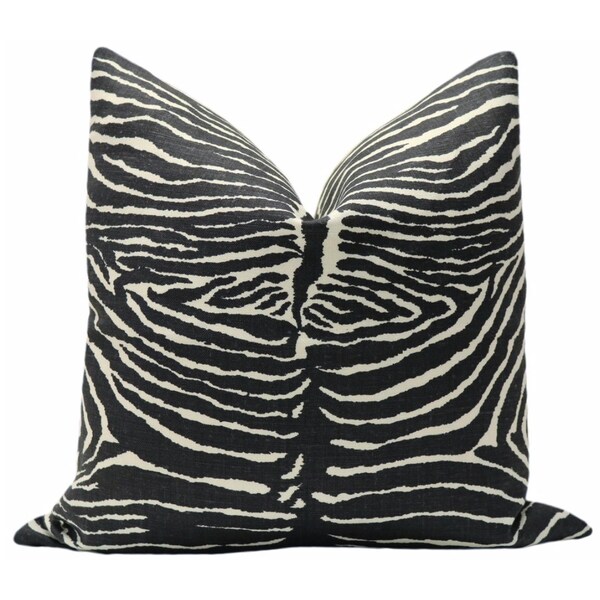 PRE-ORDER Le Zebre // Black Pillow  | Brunschwig and Fils | designer throw pillow | zebra print linen |