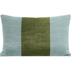 The Little Lumbar : Strie Velvet // Cerulean Blue + Olive  | panel pillow | velvet stripe | duo colored pillow |