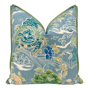 Brunschwig & Fils Shishi // Turquoise with Butterfly Flange | Floral | flange pillow | green throw pillow