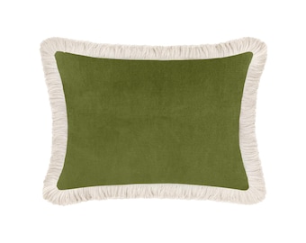 The Mini : Society Velvet // Olive + Fringe | fringe pillow | velvet | green throw pillow |