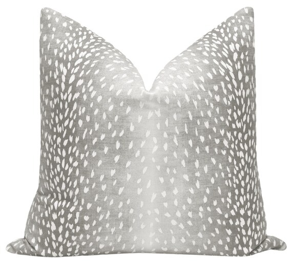 Antelope Linen Print Grey Pillow Grey Animal Print Antelope