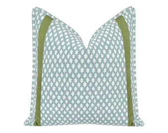 Tilly Print // Spa Blue + Tape Trim with Butterfly Flange pillow | geometrical print | blue throw pillow |