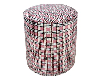 The Tight Round Ottoman : Trellis Hand Block Print | round stool | upholstered ottoman | upholstered stool |