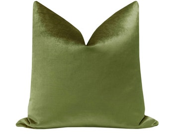 Faux Silk Velvet // Olive Pillow  | green velvet pillow | dark green velvet | bright green throw pillow |