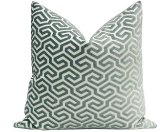 PRE-ORDER Ming Fret Velvet // Mineral Pillow  | designer throw pillow | cut velvet | bed + home decor |