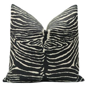 Brunschwig & Fils Le Zebre // Black Pillow | designer throw pillow | zebra print linen| animal print |