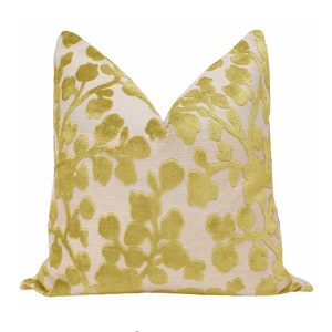 Blossom Cut Velvet // Chartreuse Pillow  | cut velvet | green floral print | designer velvet pillow |