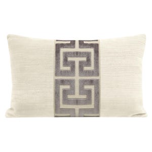 The Little Lumbar : Strie Velvet // Cashmere + Greek Trim // Graphite | trim pillow | abstract cut velvet | off white + gray |