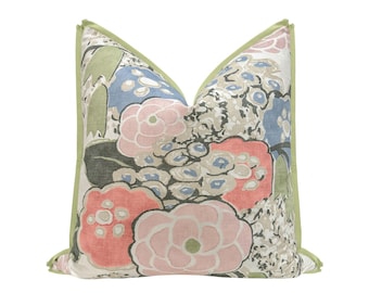 Thibaut Laura // Blush and Green with Butterfly Flange | designer | floral pattern | throw pillow |