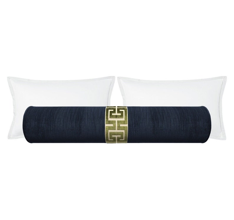The Bolster : Strie Velvet // Navy Blue + Centered Greek Trim