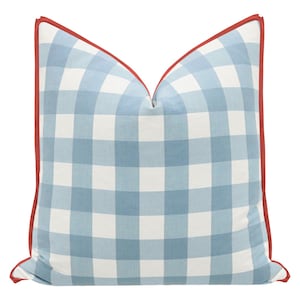 Charleston Check // Powder Blue with Butterfly Flange  | flange pillow | designer pillow | buffalo check blue pillow|
