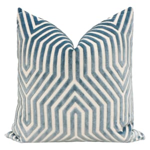 Schumacher Vanderbilt Velvet // Marine pillow | designer fabric | blue geometric print | home decor |