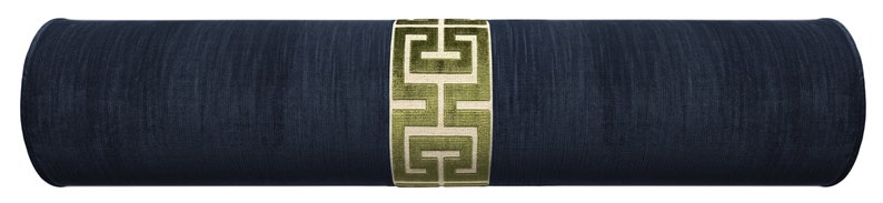 The Bolster : Strie Velvet // Navy Blue + Centered Greek Trim - Thumbnail 3