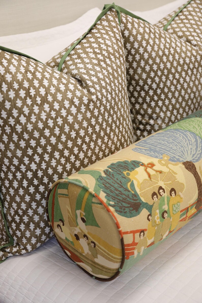 Schumacher Pearl River // Jade Bolster | Roll Pillow | Chinois Print ...