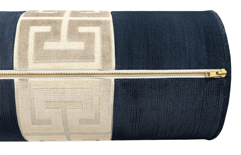 The Bolster : Strie Velvet // Navy Blue + Centered Greek Trim - Thumbnail 2