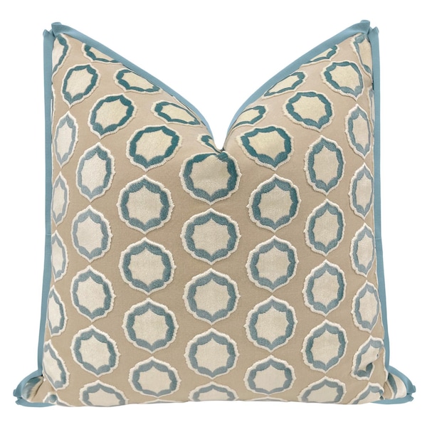 Manuel Canovas Tiana // Ciel + Ivoire with Butterfly Flange pillow | Cowtan & Tout | cut velvet | designer fabric |