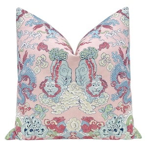 Schumacher Magic Mountain Dragon // Blush Pillow | linen | animal print | designer fabric |