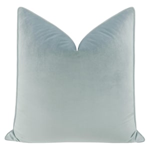 Melrose Velvet // Mist Pillow with Velvet Cording | blue velvet pillow | soft blue pillow | blue throw pillow |