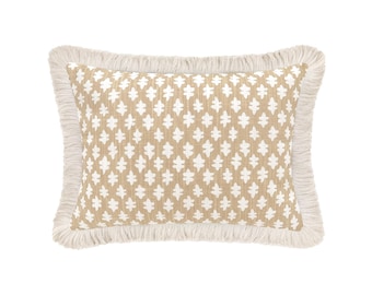 The Mini : Tilly Print // Sand | edge finish pillow | brown throw pillow | geometric print |