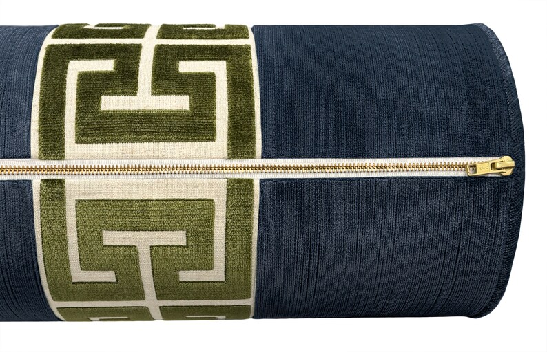 The Bolster : Strie Velvet // Navy Blue + Centered Greek Trim - Thumbnail 5