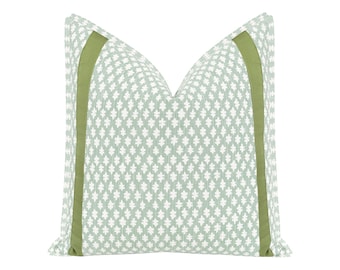 Tilly Print // Eucalyptus + Tape Trim with Butterfly Flange pillow | geometrical print | green throw pillow |