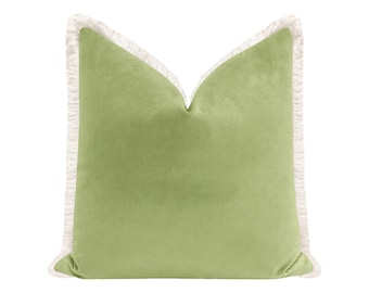 Society Velvet // Celadon with Fringe Pillow | green velvet | designer velvet | velvet pillow |