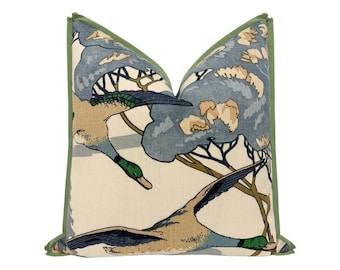 GP&J Baker Flying Ducks // Blue with Butterfly Flange pillow | blue | animal print | printed pillow |