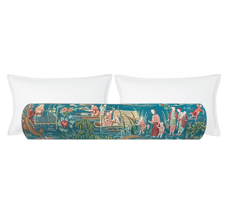 Schumacher Yangtze River // Peacock Bolster | Roll Pillow | Designer ...
