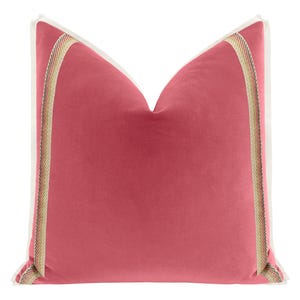The Millicent : Signature Velvet // Rose Pink + Tea Rose Trim Pillow | parallel trim | velvet pattern pillow