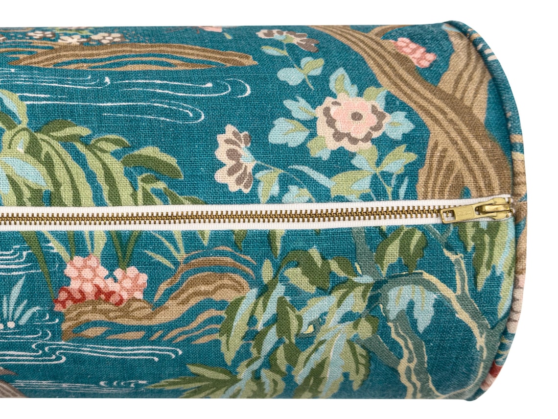 Schumacher Yangtze River // Peacock Bolster | Roll Pillow | Designer ...