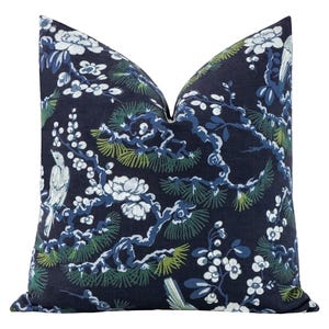 Trellis Linen Print // Navy Pillow | chinoiserie print | chinoiserie floral print pillow | chinoiserie throw pillow |