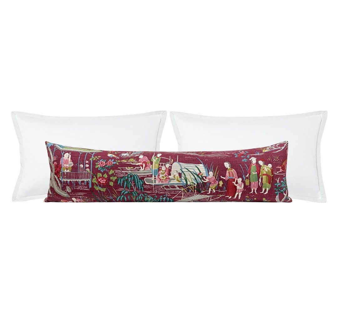 Schumacher Yangtze River // Aubergine XL Lumbar | Red Pillow | Bedroom ...