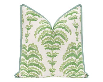 Brunschwig & Fils Ponchette Print // Leaf with Butterfly Flange | Floral | green throw pillow | botanical |