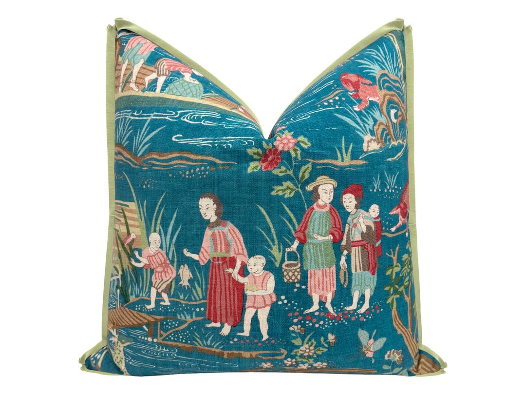 Schumacher Yangtze River // Peacock With Butterfly Flange Pillow ...
