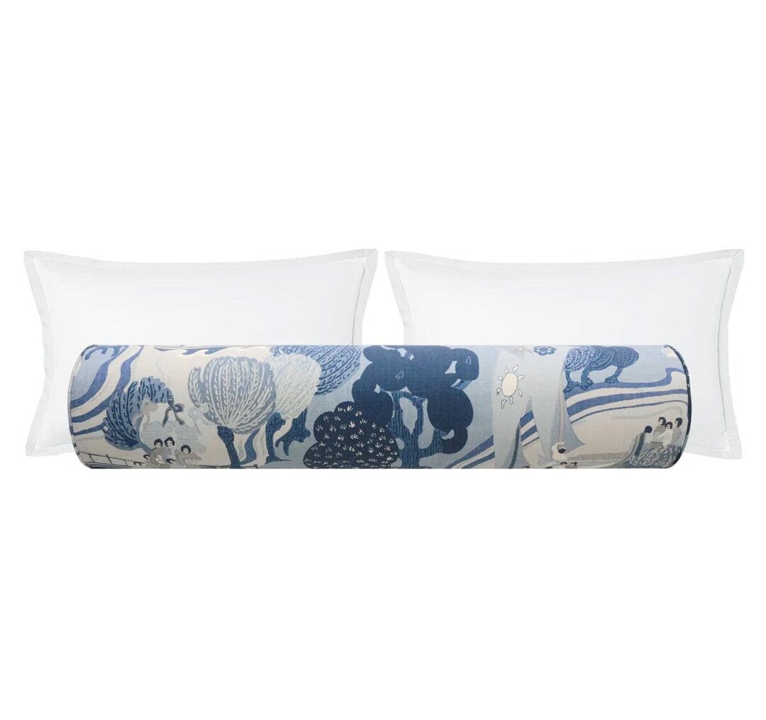 Schumacher Pearl River // Blues Bolster | Roll Pillow | Linen ...