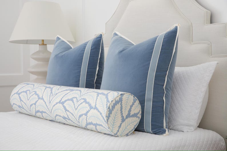 Brunschwig & Fils Talavera Cotton And Linen Blue Bolster - Thumbnail 4