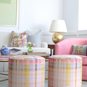 Anna Spiro Tattie Plaid // Multi Ottoman | Round Stool | Upholstered ...