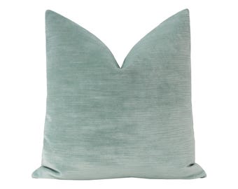 Strie Velvet // Spa Blue Pillow | spa blue velvet pillow | striation velvet pillow | velvet pillow |