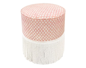 The Tight Round Ottoman : Tilly Print // Blush | pink ottoman | round stool | upholstered ottoman |