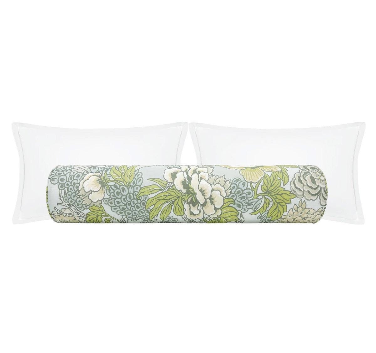 Thibaut Honshu // Robin's Egg Bolster | designer | multicolor bedroom decor | soft blue floral print | roll pillow |