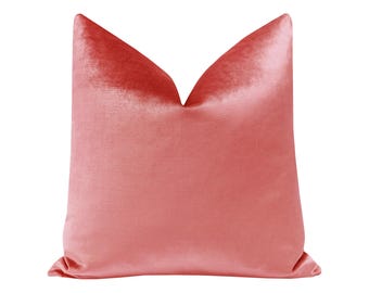 Faux Silk Velvet // Flamingo Pillow | coral velvet pillow | coral throw pillow | coral silk pillow |