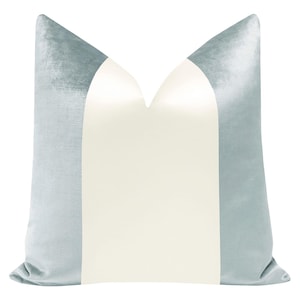 Colorblock Panel : Faux Silk Velvet // Mineral + Alabaster Silk | velvet + silk throw pillow | blue velvet pillow | home & decor |