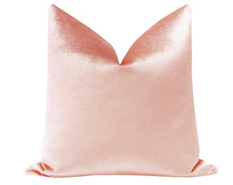 Faux Silk Velvet // Pink Peony Pillow  | pink velvet pillow | soft pink throw pillow | blush pink velvet |