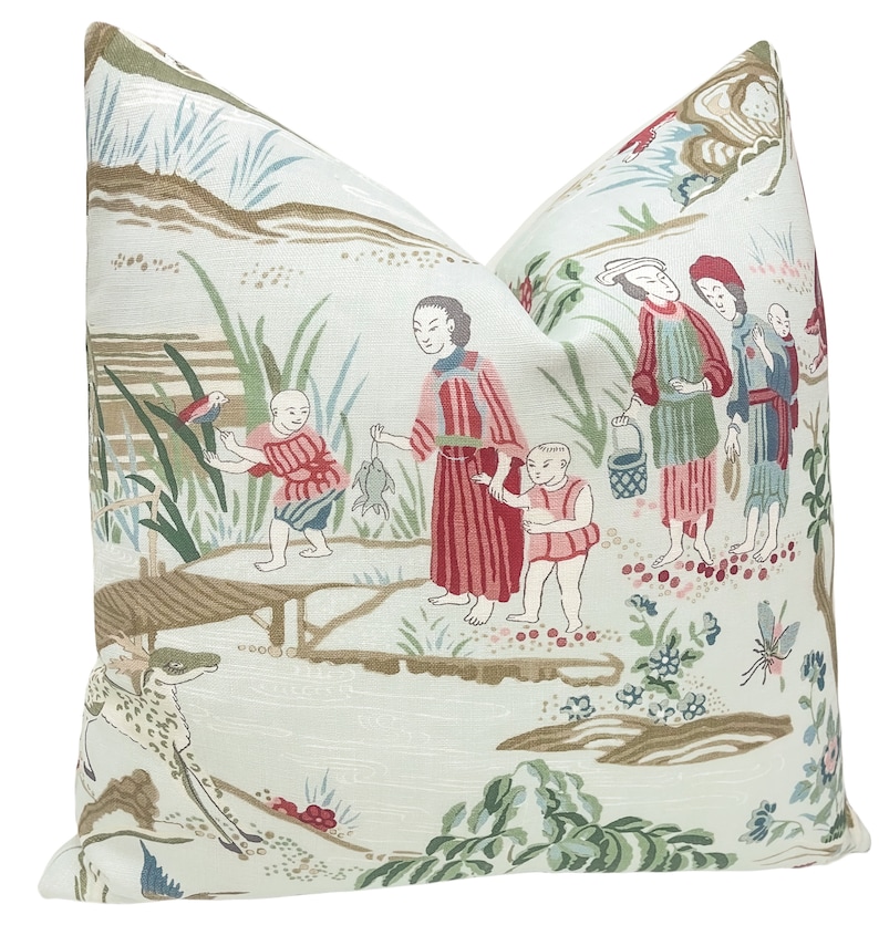 Schumacher Yangtze River // Aqua Pillow | Chinoiserie | Floral Print ...