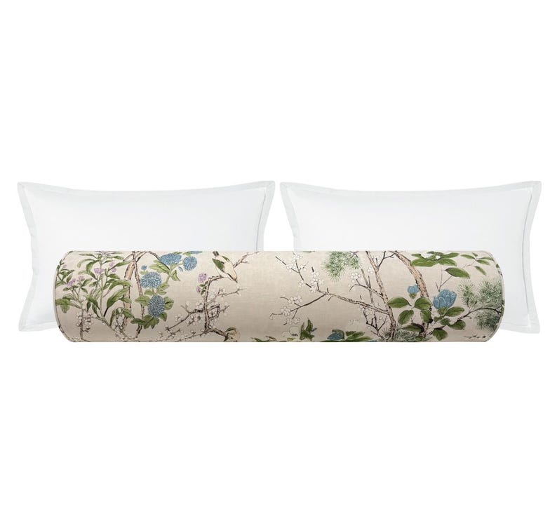 Thibaut Katsura // Cream and Lavender Bolster | designer | floral pattern | roll pillow |